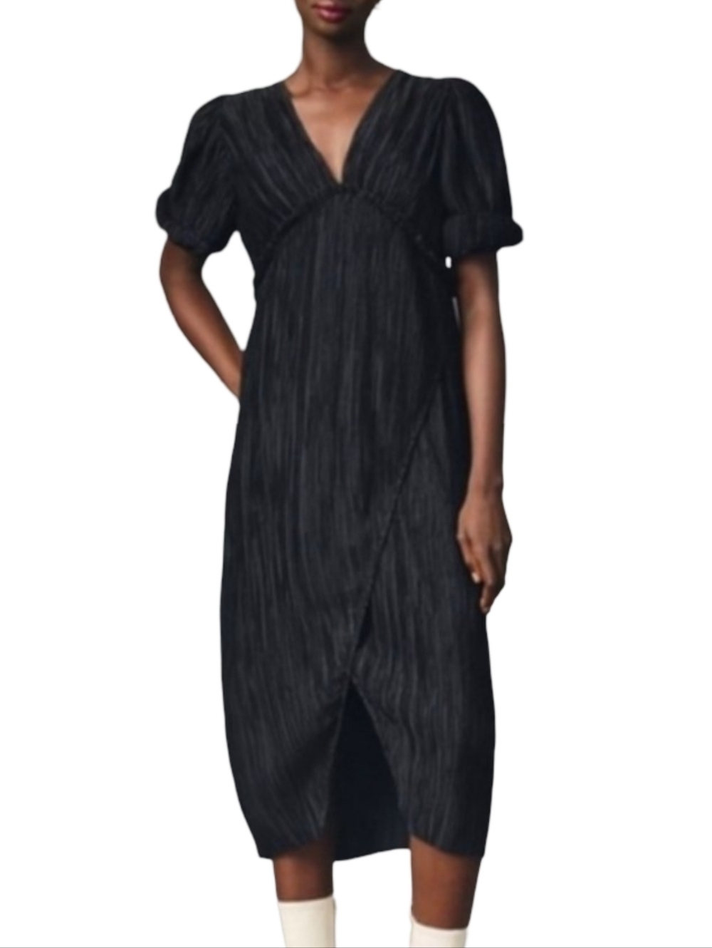 Anthropologie V-Neck Pleated Slim Midi Dress Size Small